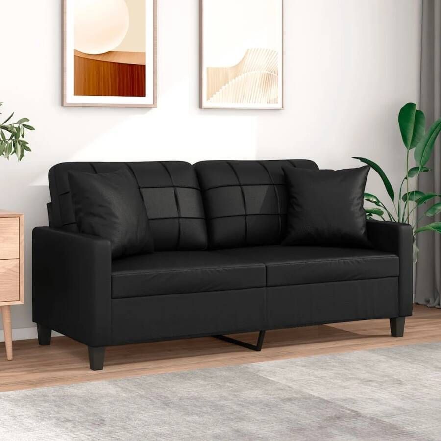 Vida XL vidaXL Tweezitsbank met sierkussens 140 cm kunstleer zwart-VXL-3200803