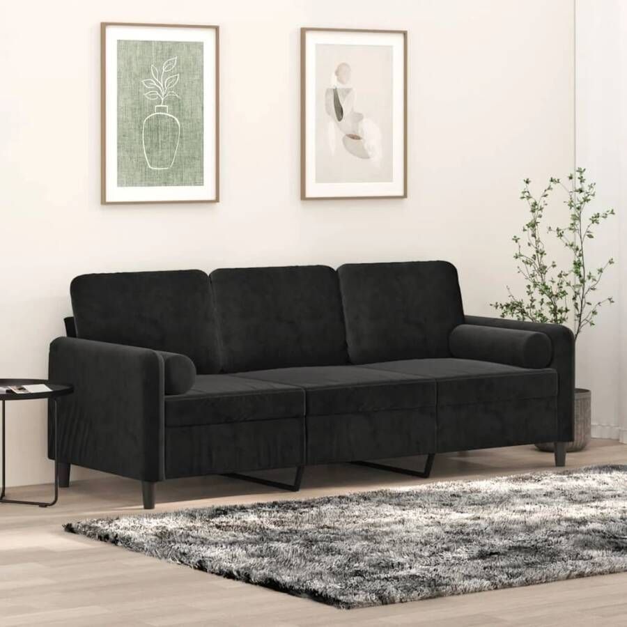 Vida XL vidaXL Driezitsbank met sierkussens 180 cm fluweel zwart-VXL-3200896