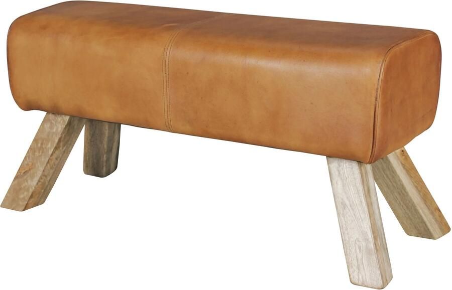 Industrieelinhuis.nl Design turnbok bankje 90x30x43cm hout en leer - Foto 2