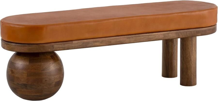 Wohnling Bank Geitenleer Mango Massief Houten Bank 140x47x40 cm Modern Hal Gestoffeerde Bank Ongewoon Gestoffeerde Leren Bank Bruin Kleine Bedbank Halbank