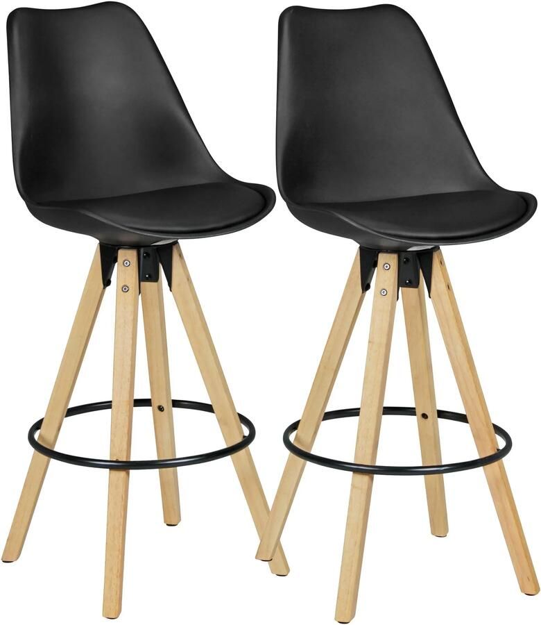 Ervesto 2 Set LIMA zwart retro design hout met rugleuning Design Barstoel Retro Scandinavisch 2 stuks Aanrecht hoogte zithoogte 77 cm