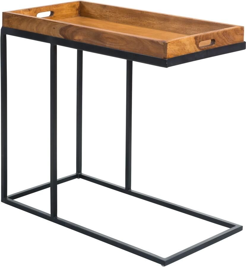 Ervesto tabel WL5.667 sheesham 70x65x34 cm met metalen frame Ontwerp TV-lade Tafel Woonkamer Kleine palissander dienblad natuurlijke hout Abstellisch houten metalen blad