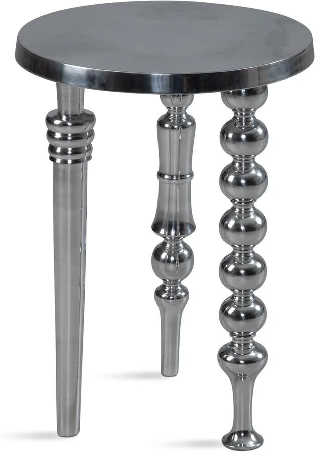 Ervesto bijzettafel 44x44x63 cm aluminium met drie verschillende poten Driepoot woonkamertafel metaal Decoratieve tafel rond zilver Moderne aluminium bijzettafel Kleine tafel woonkamer - Foto 2