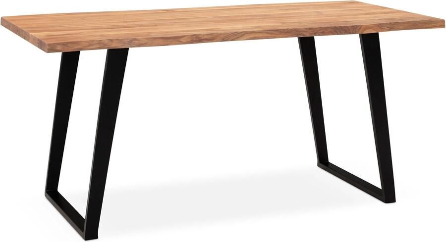 Ervesto bureau 200x100x76 cm acacia massief hout metaal computertafel boomrand thuiskantoor kantoortafel massief met U-poten in zwart houten tafel laptoptafel studeerkamer