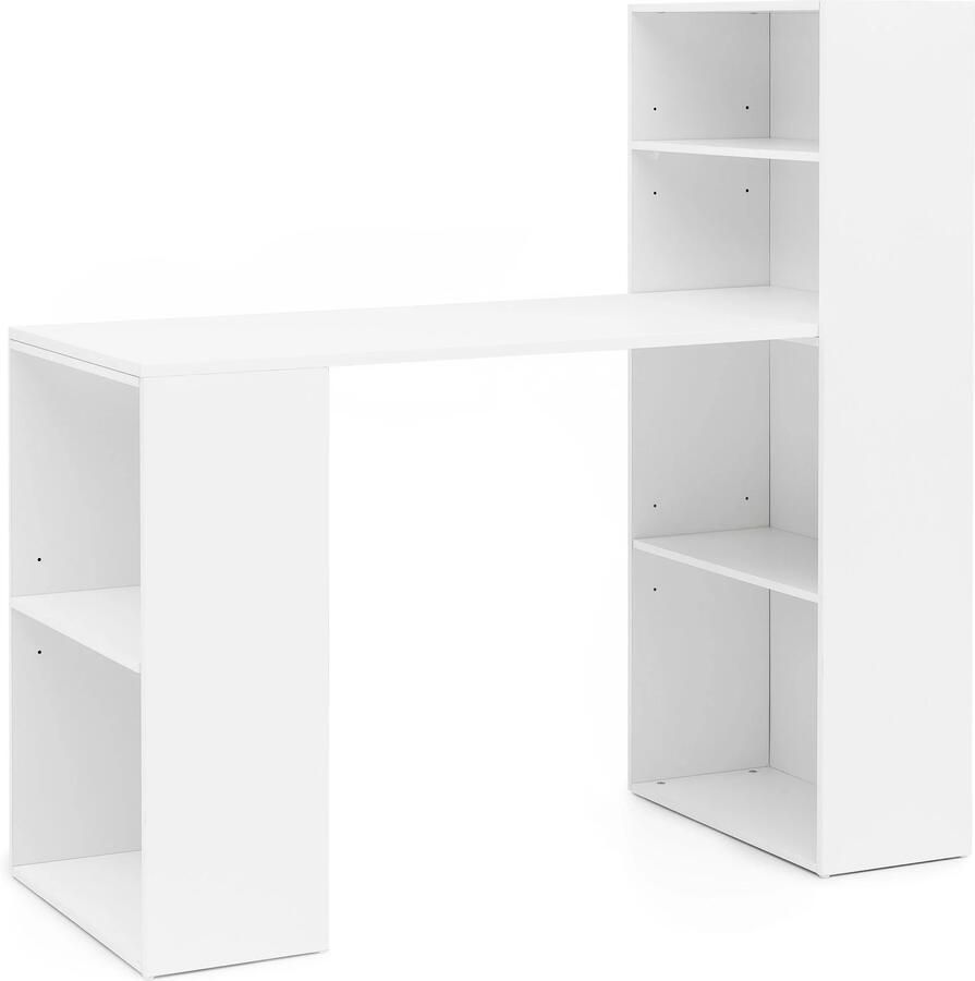Ervesto bureau WL5.692 met legbord 120 x 120 x 53 cm wit mat hout Modern Opbergvakken op bureauplank PC-tafel Computerbureau met plank Wit designtafelbureau met opbergruimte