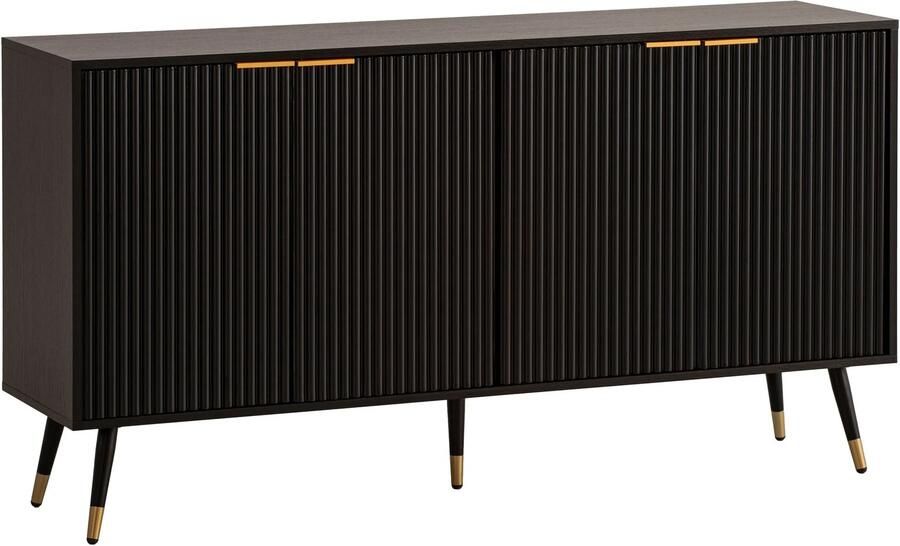 Wohnling Dressoir 150x81x39 cm Dressoir Zwart met Eiken Decor Ladekast met Deuren Ladekast Halkast Modern Staande Kast Woonkamer Metalen Poten