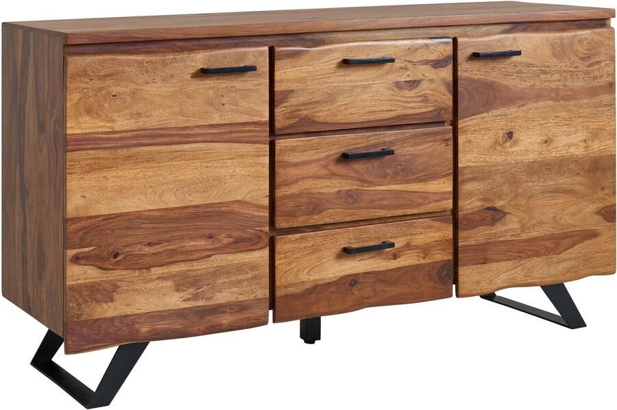 Ervesto dressoir 145x82x45 cm massief sheesham hout metaal met wanen ladekast Dressoir ladekast modern