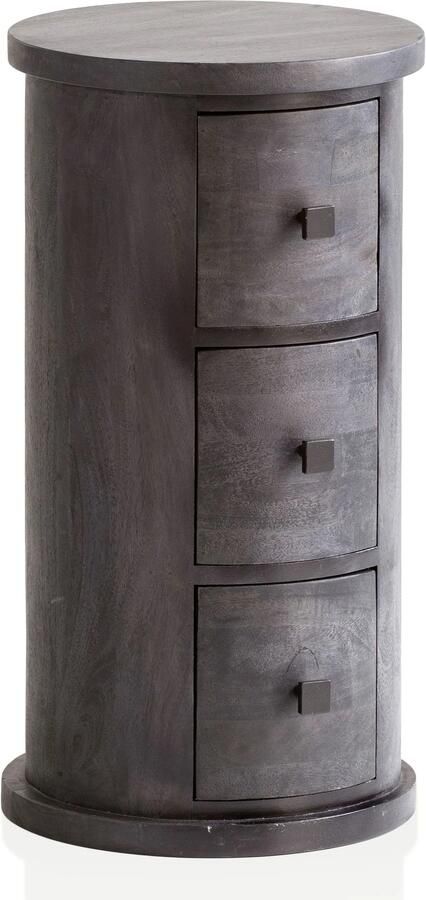Ervesto Design Dressoir Mango Massief Hout Zwart 34x65x34 cm Kast met 3 laden Smalle zijkast massief Mini ronde ladekast - Foto 2