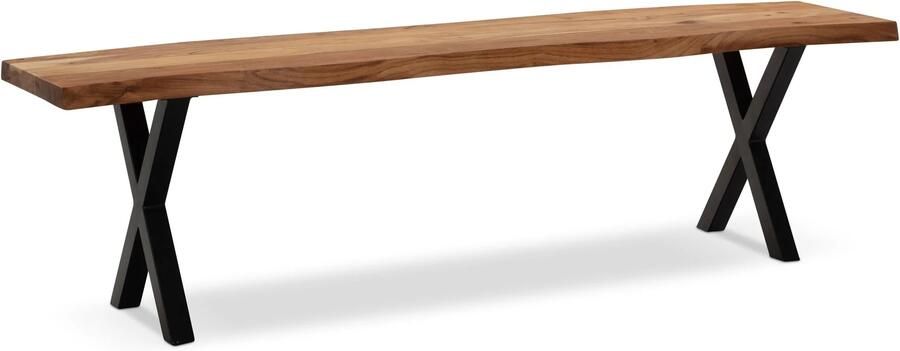 Ervesto Acacia Eetkamerbank 120x40 cm Keukenbank Eettafelbank Licht goudbruin Modern design X-poten Uniek met boomrand