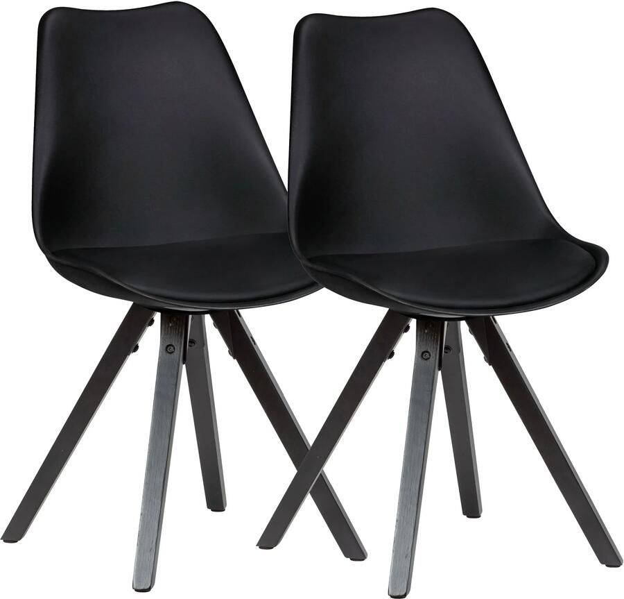 Amstyle Set van 2 retro eetkamerstoelen zwart met zwarte poten Scandinavisch gestoffeerde stoel met rugleuning Keukenstoel bekleed met kunstleer