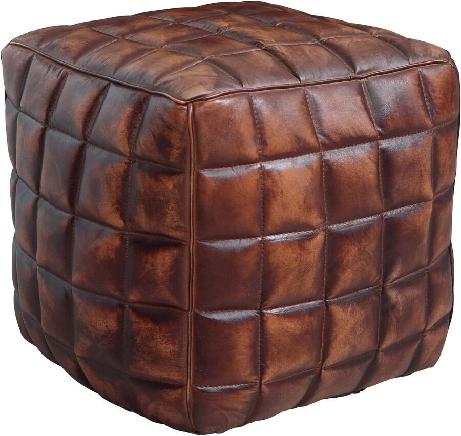 Sky Style CUBING STANLEY Echt leder bruin 47 x 41 x 47 cm Ottomaanse woonkamer Design kruk oosterse Beklede stoel nobel Orient Legrest Sofa Kubus gestoffeerde poef vierkant