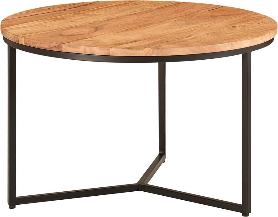 Wohnling salontafel 60x60x38 cm acacia massief hout metalen design salontafel rond | Salontafel massief salontafel | Kleine tafel woonkamer