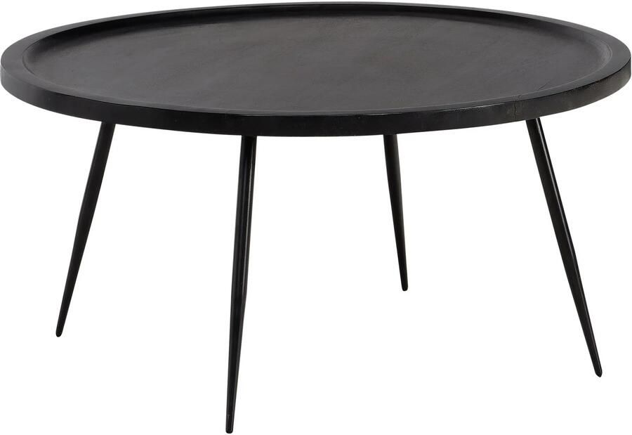 Wohnling salontafel 75x75x38 cm mango massief hout metaal zwart banktafel rond design woonkamertafel met natuurlijke houtnerf salontafel woonkamer tijdloos