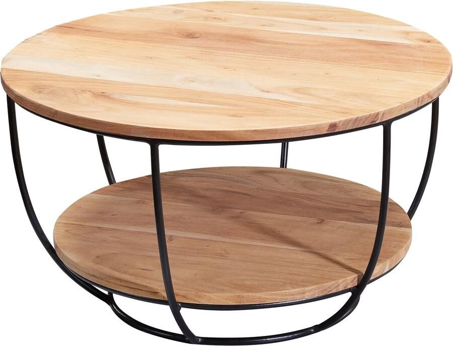Sky Style salontafel 60x34 5x60 cm acacia massief houten metalen salontafel Design woonkamer tafel rond Lounge tafel Industrial Brown Tafel met plank
