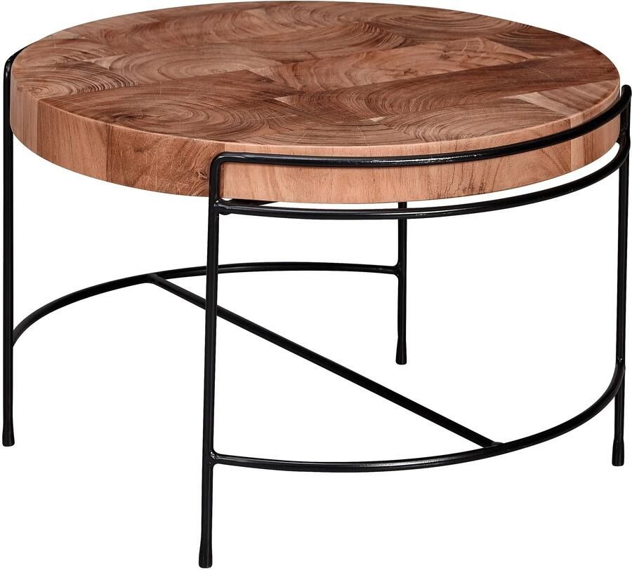 Sky Style salontafel 62x40x62 cm salontafel acacia massief hout metaal Ronde salontafel met metalen poten Kleine design tafel massief Houten tafel woonkamer industrieel