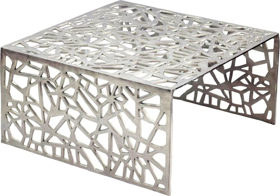 RC Meubels Salontafel Aluminium Zilver 60cm Vierkante Sofatafel Metaal Woonkamertafel Alu modern met Patroon Design Tafel laag Loungtafel Bijzettafel Handgemaakt - Foto 2