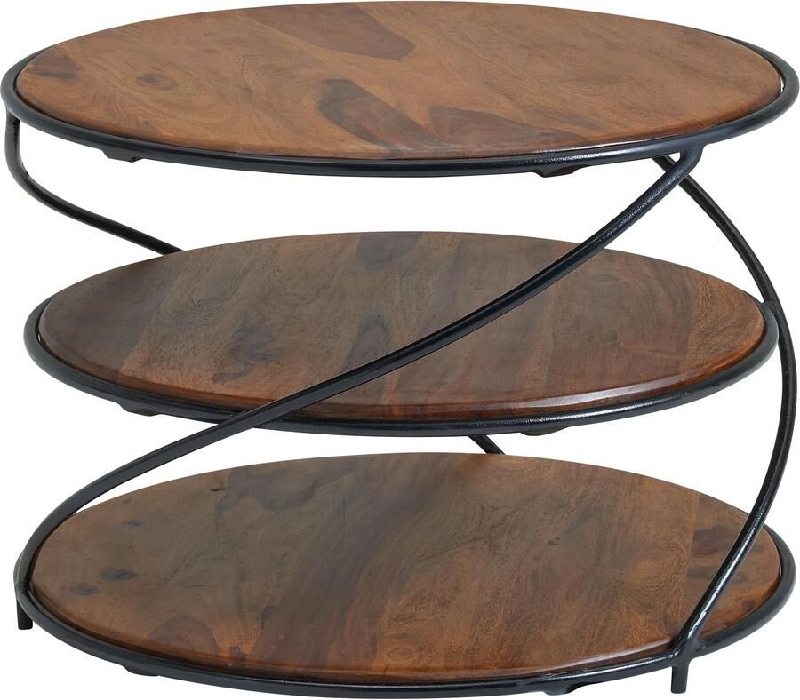 Sky Style Koffietafel Massief Sheesham-Hout en Metaal 58x58x40 5 cm Salontafel Bruin Ronde Tafel Woonkamer Moderne met Opbergruimte Kleine Bijzettafel Woonkamertafel - Foto 2