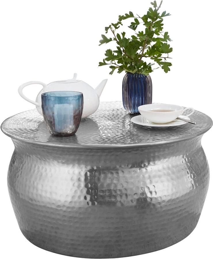 Sky Style salontafel KARAM 60x30 5x60cm Aluminium Silver Side oriental round Plat gehamerd koffietafeltje metaal Design salontafel modern Tafel klein Indiaas stub tafel klein