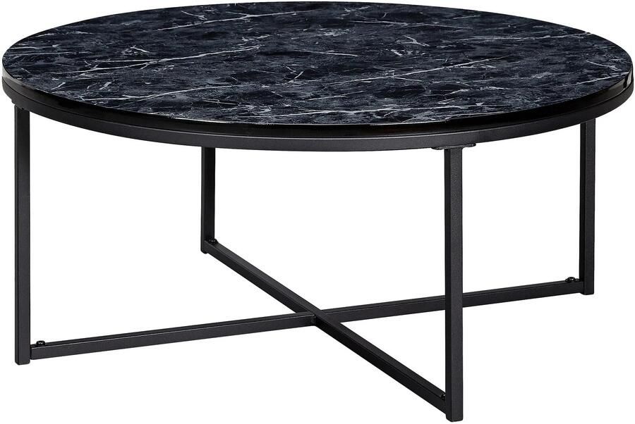 Sky Style salontafel 80x36x80 cm met zwart marmerlook Salontafel met metalen frame Salontafel ronde tafel woonkamer Zijtafel
