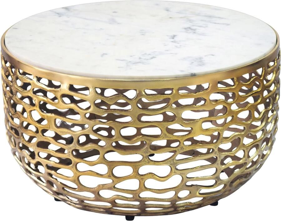 RC Meubels Design metalen salontafel goud met wit marmeren tafelblad 60 cm rond Aluminium woonkamertafel Modern Loungtafel Alu bijzettafel Woonkamer Handgemaakt