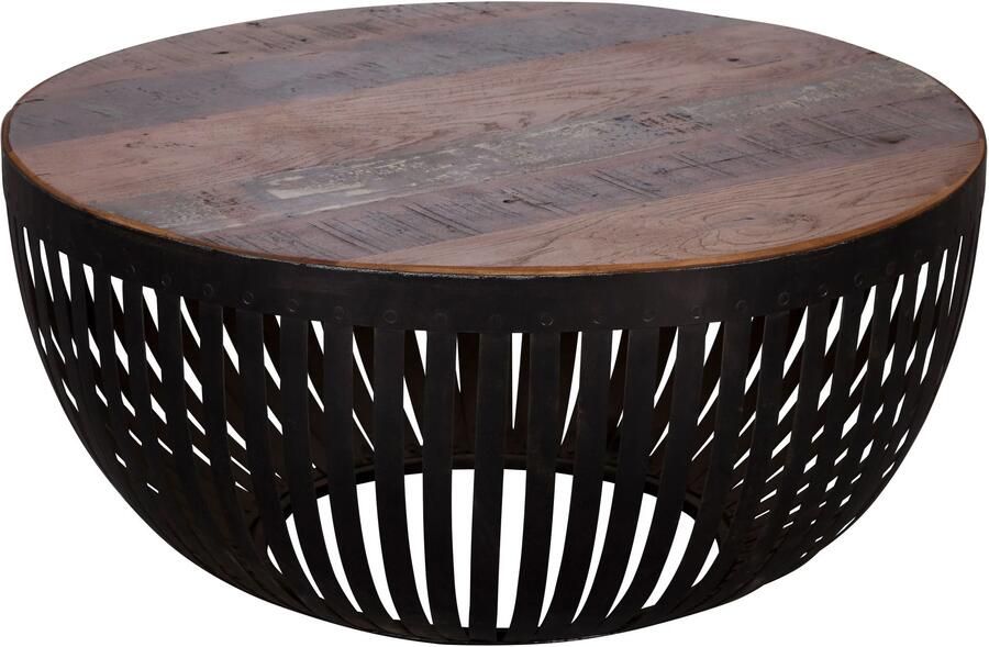 Sky Style salontafel NISHA 70x33x70 cm hout metaal salontafel van industriÃle installaties Salontafel met draadmand Salontafel met metalen frame Clubtafel Lounge-tafel Ontwerp Stubentisch rond
