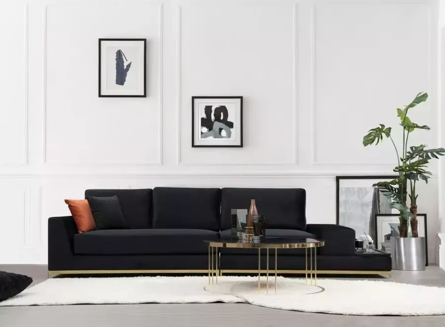 Emob Comfortabele en stijlvolle 4-zitsbank met beukenhouten frame en zwartgouden poten - Foto 1