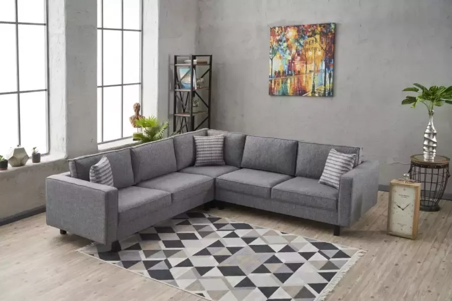 Emob Comfortabele hoekbank frame van beukenhout kleur grijs