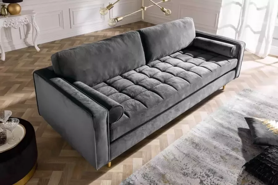 Invicta Interior Design 3-zits loungebank COSY VELVET 220cm grijs fluwelen veerkern 39846