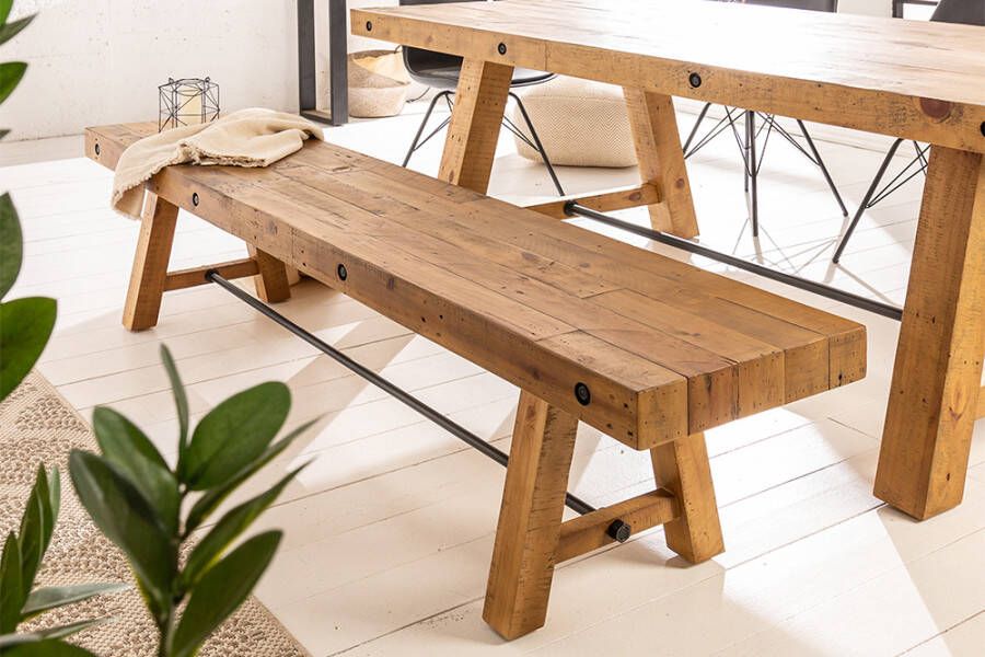 Invicta Interior Industriële bank FINCA 165cm vintage bruin gerecycled grenenhout 41288