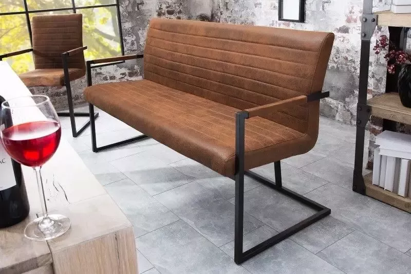 Invicta Interior industrieele sledebank LOFT 160cm vintage bruin met armleuning 38198 - Foto 2
