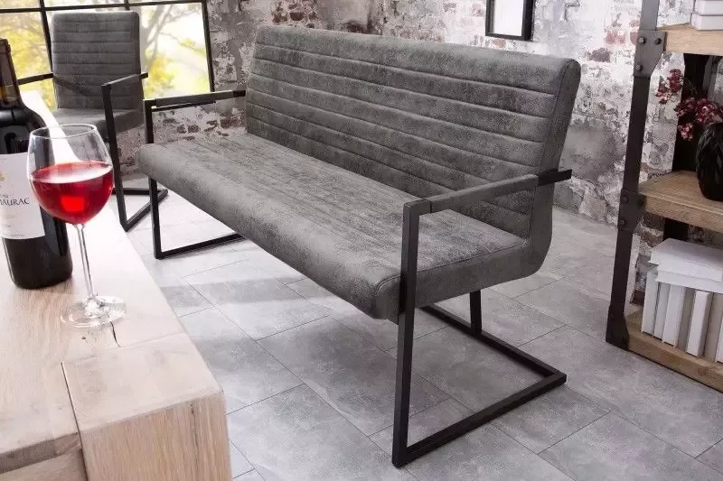 Invicta Interior industrieele sledebank LOFT 160cm vintage grijs met armleuning 38199