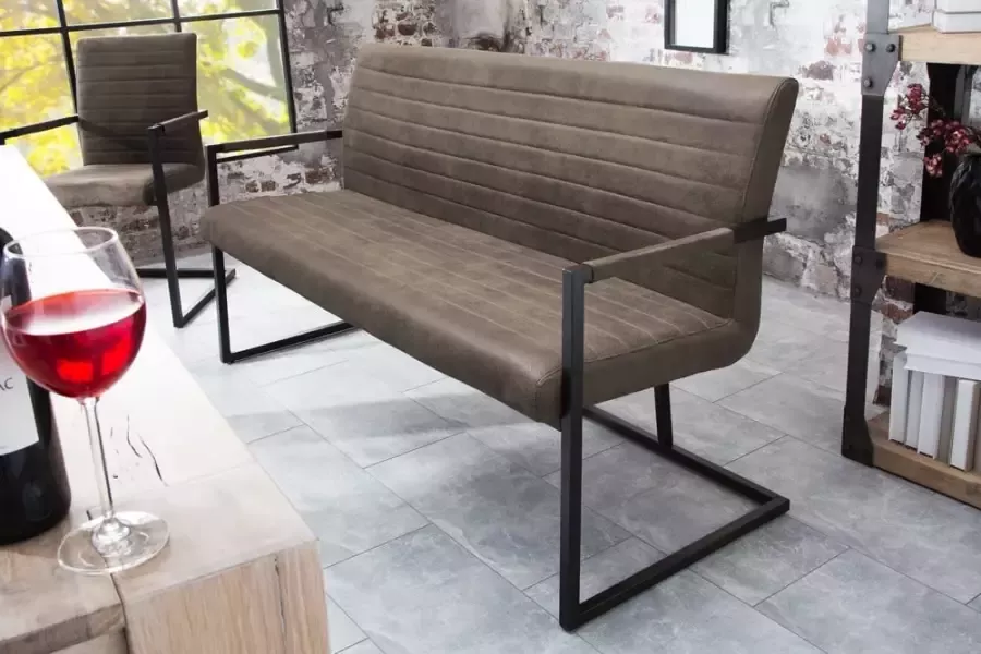 Invicta Interior industrieele sledebank LOFT 160cm taupe met armleuning 42275