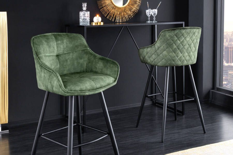 Invicta Interior Design barkruk EUPHORIA groen fluweel zwart metalen poten barstoel met rugleuning 43688 - Foto 3