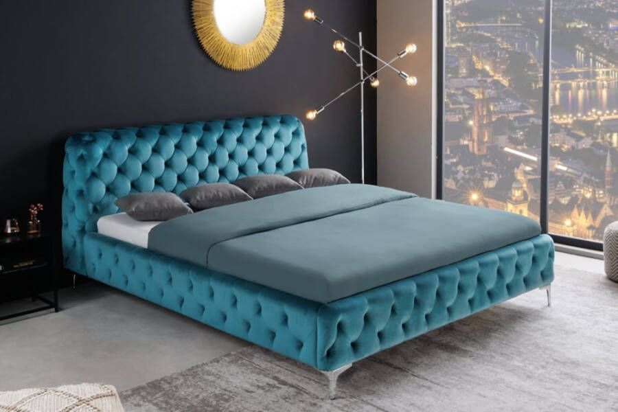 Invicta Interior Design tweepersoonsbed MODERN BAROK 180x200cm Pacific Blue Velvet Chesterfield kingsize bed 41438 - Foto 1