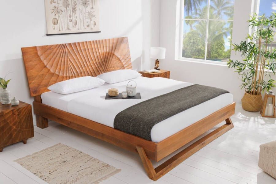 Invicta Interior Design bed SCORPION 180x200cm bruin mangohout 3D snijwerk massief houten tweepersoonsbed 41191 - Foto 1
