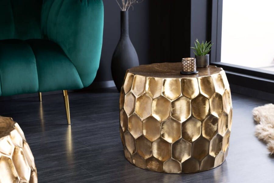 Invicta Interior Design bijzettafel ORGANIC ORIENT 55cm goud metaal gehamerd nachtkastje handgemaakt rond 42226