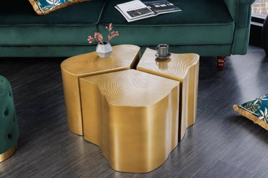 Invicta Interior Design set van 3 bijzettafels ORGANIC 80cm messing metalen boomstam salontafel handgemaakt 42777 - Foto 1