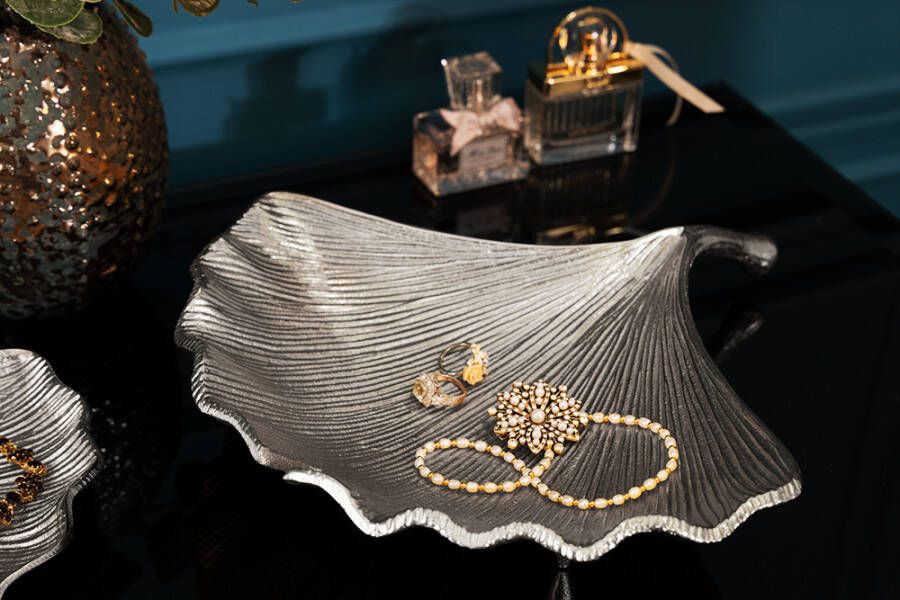 Invicta Interior Decoratieve kom GINKGO 33cm zilver handgemaakt metaal 41778