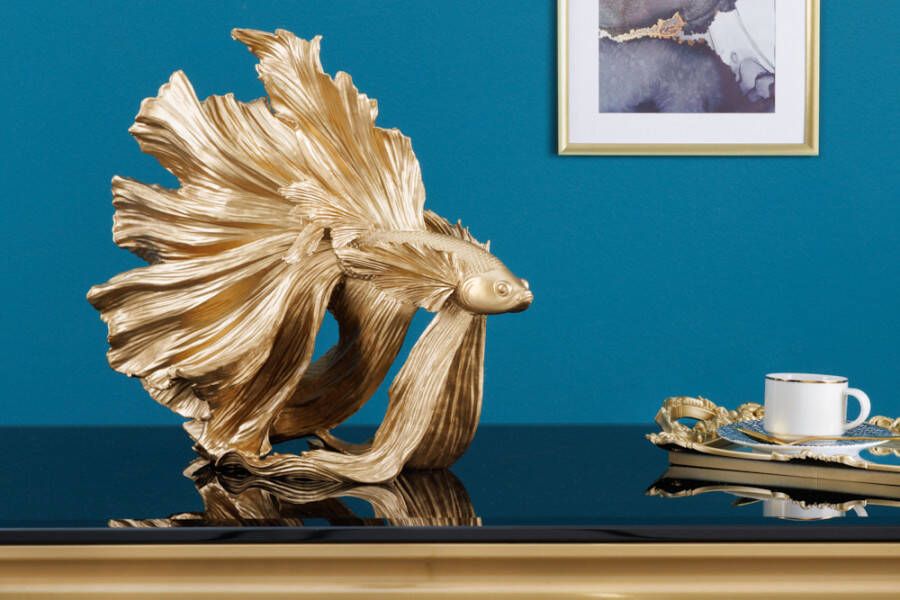 Invicta Interior Design decoratief figuur vechtende vis CROWNTAIL 35cm goud Betta vissculptuur 43172