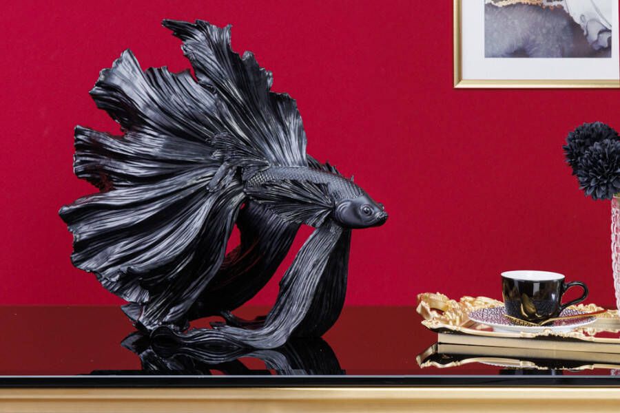 Invicta Interior Design decoratief figuur vechtende vis CROWNTAIL 35cm zwart Betta vissculptuur 43174 - Foto 1