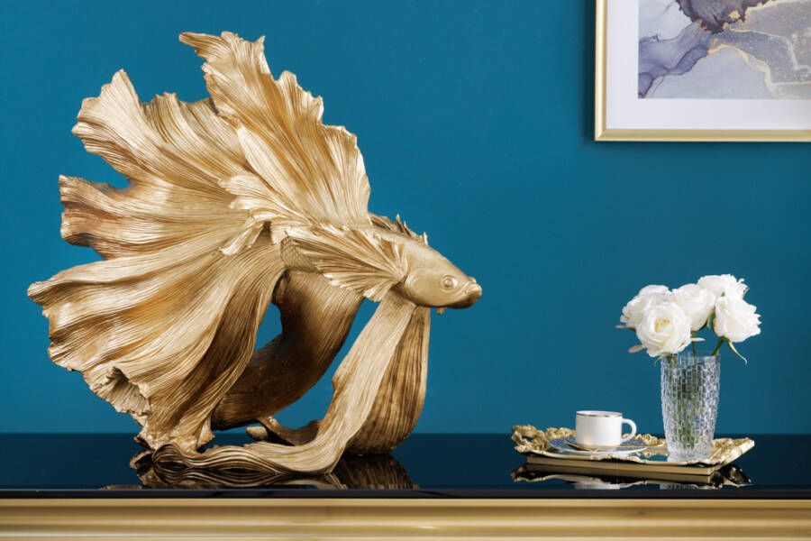 Invicta Interior Design decoratief figuur vechtende vis CROWNTAIL 65cm goud Betta vissculptuur 43176 - Foto 1