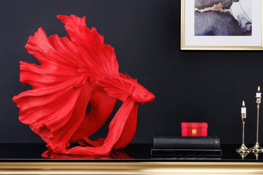 Invicta Interior Design decoratief figuur vechtende vis CROWNTAIL 65cm rood Betta vissculptuur 43177 - Foto 1