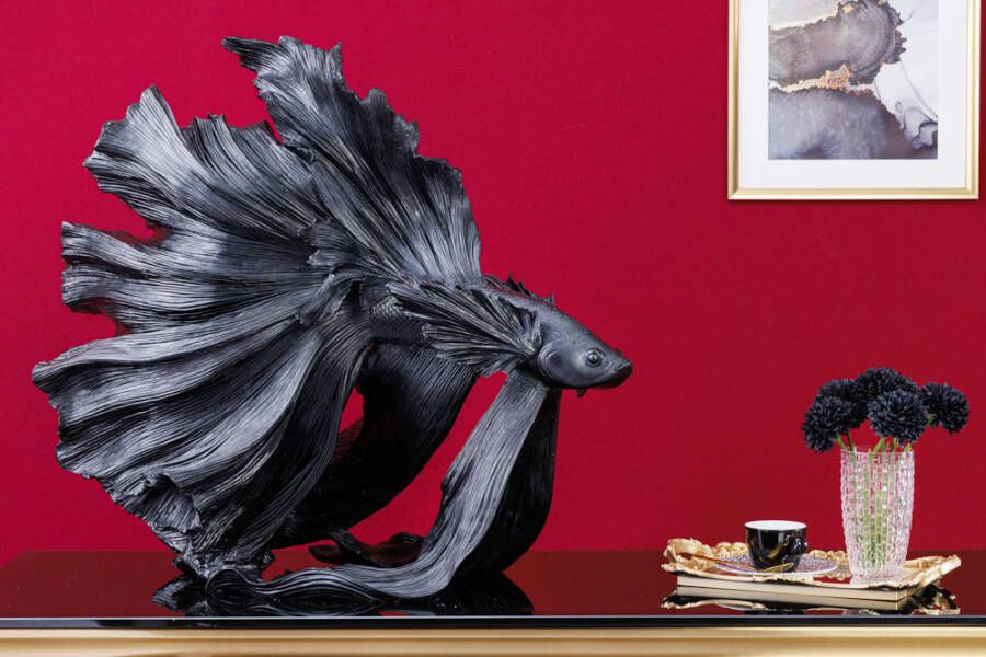 Invicta Interior Design decoratief figuur vechtende vis CROWNTAIL 65cm zwart Betta vissculptuur 43178 - Foto 1