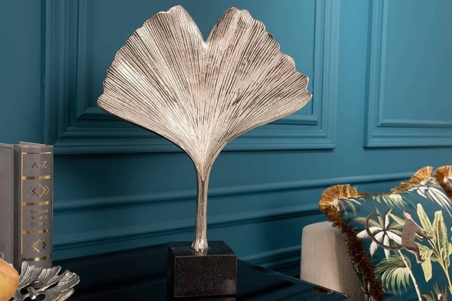 Invicta Interior Decoratief beeld GINKGO LEAF 44cm zilver handgemaakt metaal met marmeren voet 41786 - Foto 1