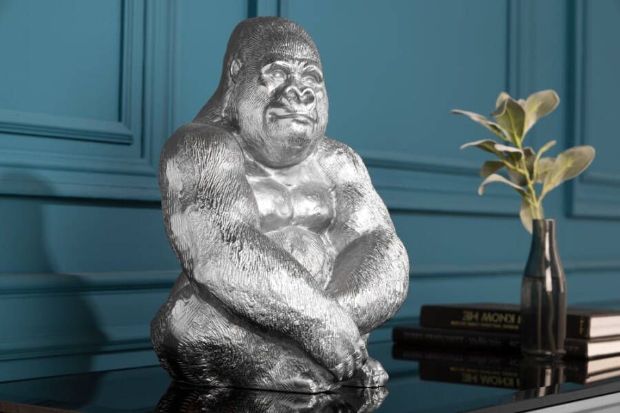 Invicta Interior Decoratief Gorilla-figuur KONG 40cm zilveren handgemaakte metalen sculptuur 43195 - Foto 1