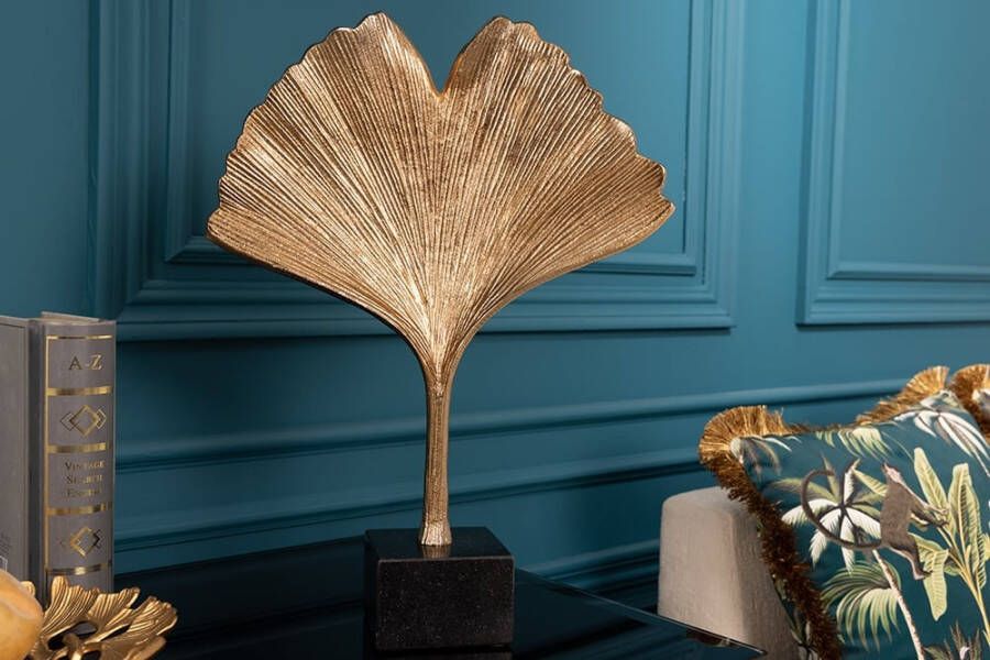 Invicta Interior Decoratief beeld GINKGO LEAF 44cm goud handgemaakt metaal met marmeren voet 41785 - Foto 1