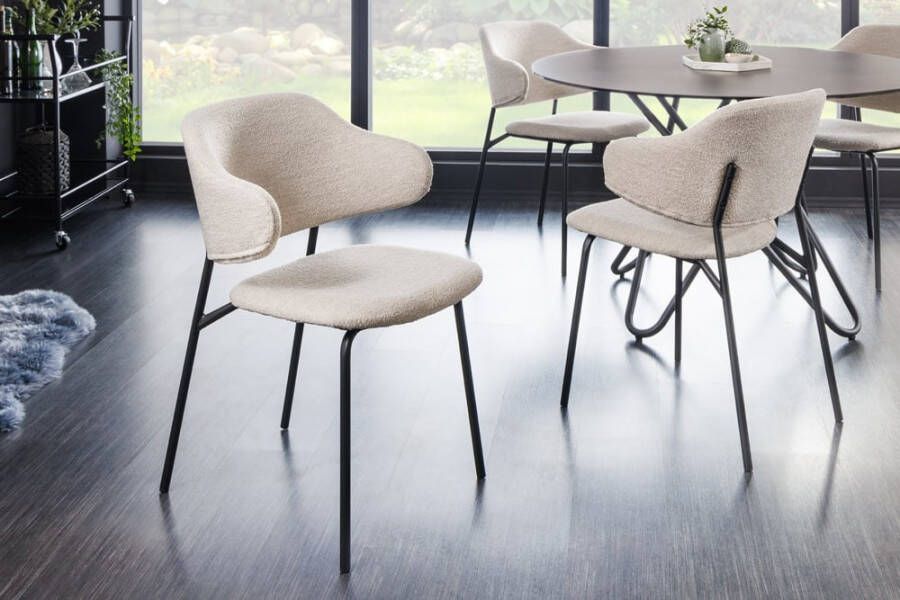Invicta Interior Design stoel VOGUE greige Bouclé zwart metalen poten 43149 - Foto 1