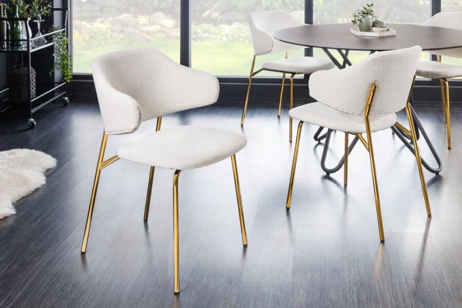 Invicta Interior Design stoel VOGUE wit Bouclé gouden metalen poten 43148 - Foto 2