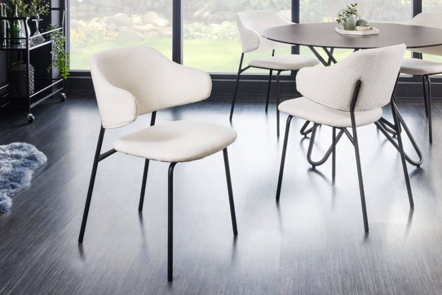 Invicta Interior Design stoel VOGUE wit Bouclé zwart metalen poten 43147 - Foto 1