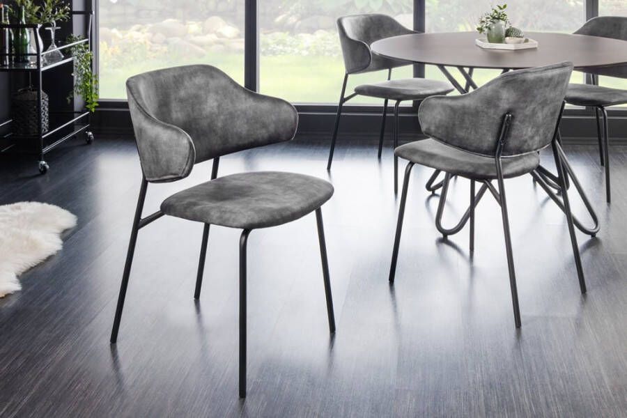 Invicta Interior Design stoel VOGUE grijs fluweel zwart metalen poten 43151 - Foto 1